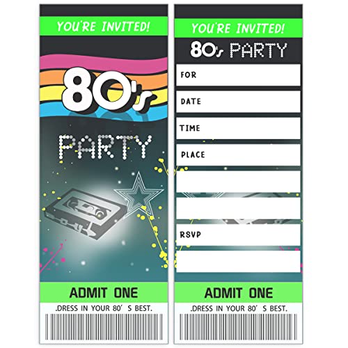 80er Jahre Ticket Einladungen – 1980er Jahre Geburtstag Party – Retro Skate Dance Party (20 Set mit Umschlägen) von MUZRUYOU