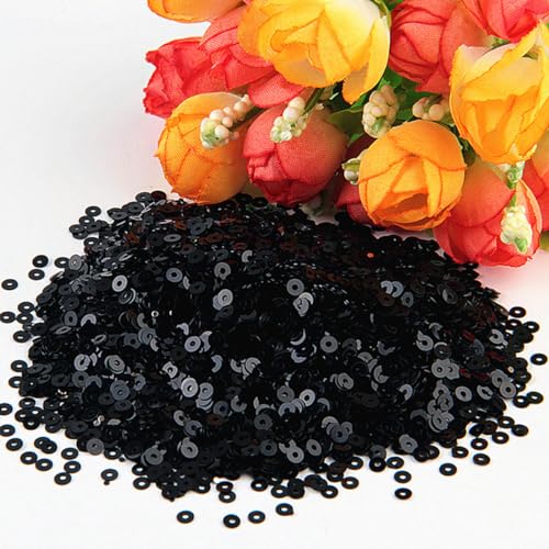 MUrabe 10 g Pailletten, Schwarze Pailletten, flach, rund, PVC, lose Pailletten zum Basteln, Damenbekleidung, Nähzubehör, 3 mm, Schwarz MUrabe 10 g Pailletten, Schwarze Pailletten, flach, rund, PVC, lose Pailletten zum Basteln, Damenbekleidung, Nähzubehör, 3 mm, Schwarz von MUrabe