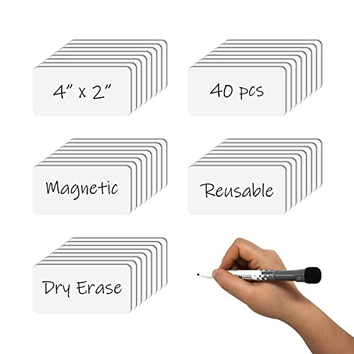 MVISUAL Magnetstreifen Beschreibbar 100 x 50 mm, Weiß, 40 Stück, Beschreibbare Magnete Etiketten für Whiteboards, Schließfach, Schule, Klassenzimmer, Büro, Zuhause von MVISUAL