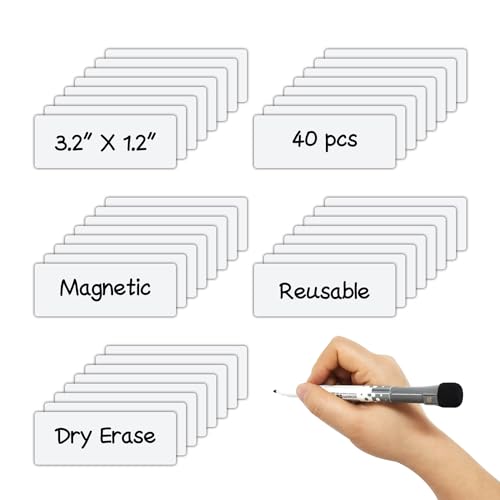MVISUAL Trocken abwischbare magnetische Etiketten, 7,9 x 3,1 cm, weiß, wiederverwendbar, magnetisch, trocken abwischbar, für Whiteboards, 40 Stück von MVISUAL