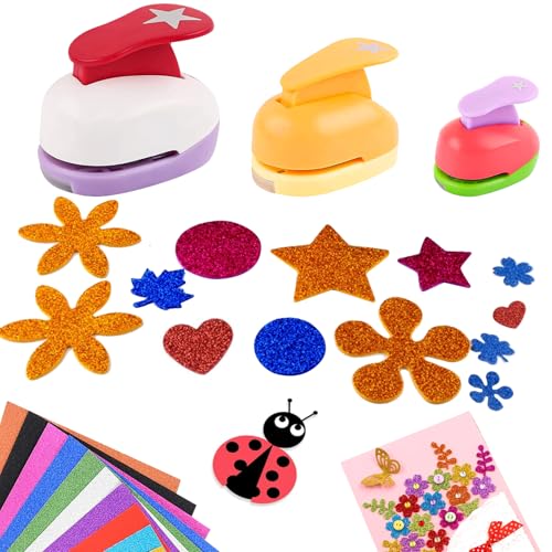 3 Stück Motivlocher Stanzer, ​​9mm 16mm 25mm, Papier Ausstanzer Motivlocher für Kinder DIY Scrapbook Fotoalbum Handwerk, Papierstanzer für Basteln DIY Fotoalben Fotos Grußkarten (Fünfzackiger Stern) von MVIWEO