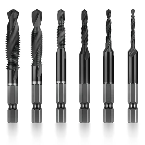Hochgeschwindigkeitsstahl Gewindebohrer Set, M3/M4/M5/M6/M8/M10 Schraube Tap Bohrer Bits, 1/4 Sechskantschaft Kombi Bohrer, metrisch, 6542 Hochgeschwindigkeitsstahl, Titan Beschichtung von MVIWEO