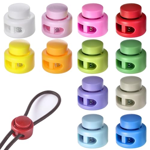 12 Stück Kordelstopper,Farbig Kordelstopper 2 Loch,Kunststoff-Kordel Verschlüsse,Verschluss Schlösser Für Kordel,Einstellbare Elastizität Kordelklemme,für Kordelzug-Taschen,Kleidung,Schuhe,Rucksäcke von MVOLEGDE