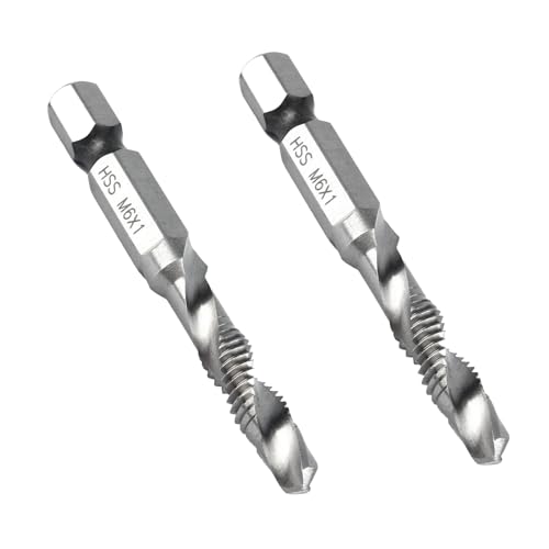 2 Stück Gewindeschneider M6,Sechskant-Schaft 3-in-1 Kompositfilament Schaftbohrer,Spiralschneide Bohrwerkzeug Ersatz M6 x 1,für Unlegierte Und Niedriglegierte StäHle Aluminiumplatte,Eisen. von MVOLEGDE