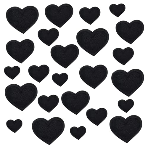 24 Stück Flicken zum Aufbügeln Herz Schwarz,Patches zum Aufbügeln,Aufnäher Kinder,Bügelbilder für Textilien,Herz Bügelflicken Schwarz,für Hut Jacke Jeans Rucksäcke Kleidung DIY Dekoration von MVOLEGDE