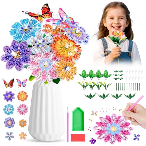 Geschenk Mädchen 5 6 7 8 9 10 Jahre, Blumen Diamond Painting Kinder Bastelset Kinder ab 5 6 7 8 9 10 Jahre Basteln Mädchen 8 6 7 9 10 Jahre Spielzeug ab 5-10 Jahre Mädchen Geschenke Mädchen Keine Vase von MVRPDXC