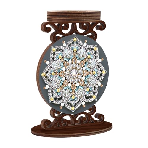 MVVMTOP Diamond Art Painting Kits von Kerzenhalter, 5D DIY Blumendesign, spezielle geformte Diamantkunstmalerei, Holzbastelständer für AromaRelax & Heimdekoration, Desktop-Ornamente und perfekte von MVVMTOP