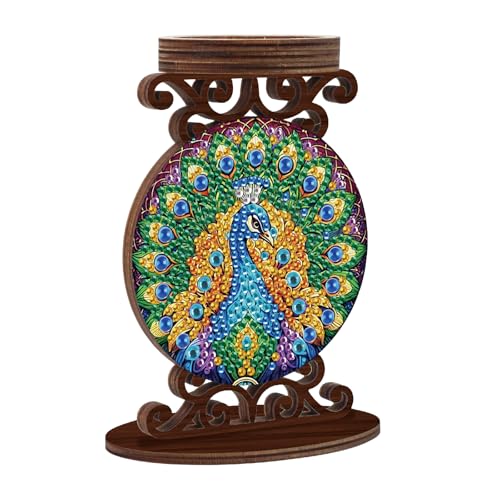 MVVMTOP Diamond Art Painting Kits von Kerzenhalter, 5D DIY Pfau Design Special Shaped Diamond Art Painting, Holz Bastelständer für AromaRelax & Home Decor, Desktop Ornamente und perfekte Geschenke von MVVMTOP