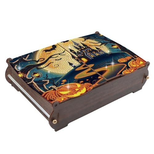 MVVMTOP Diamond Painting Kit Wooden Storage Box, Hallowmas DIY Pumpkins and Castle Special Shaped Diamond Art Flip Cover Wooden Money Box, Handmade Art Desktop Decorations Birthday Gifts for Friends von MVVMTOP