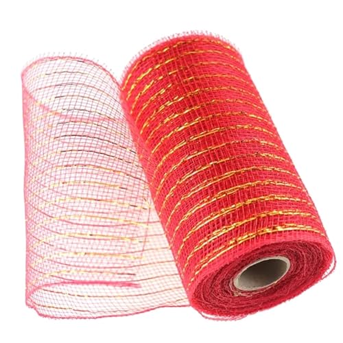2 Stück 10 Yards Bänder Tüllband Netzbänder for Geschenkblumen Verpackungsnetz Handwerk Dekoration Festivalbedarf FüR Handwerk(Red) von MWAHJU