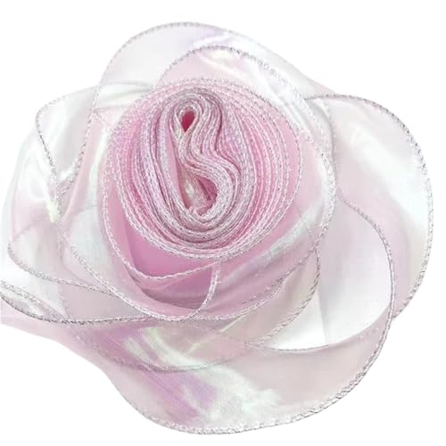 3/5 Stück 40 mm 10 Yards Band Reflektierendes schillerndes Band mit gewelltem Rand for Geschenkverpackungen Schleife Blumenstrauß Voilebänder FüR Handwerk(Pink,5pcs) von MWAHJU