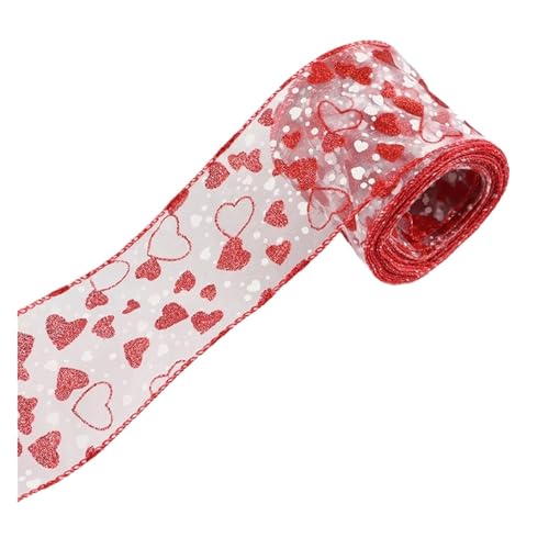 3 Stück (6 Yards/Packung) Bänder, Valentinstagsband, Pfirsichherz, Drahtkantenband, Urlaub, Party, Box, Dekoration, Atmosphäre FüR Handwerk(Red) von MWAHJU