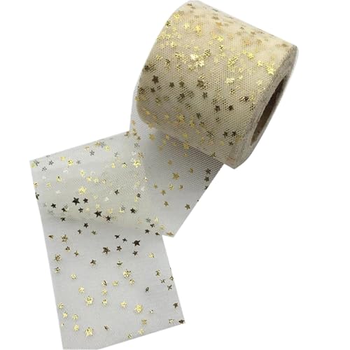 4/6 stücke 6 cm * 22 m Bänder Kleine Stern Mesh Rolle DIY Haar Zubehör Material Band Bogen Zubehör glitter Tüll Mesh Party Liefert FüR Handwerk(Beige,6pcs) von MWAHJU