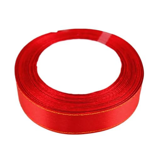 4 Stück (25 Yards/Los) 20 mm Satinband mit Goldrand, Verpackung, Universalbänder FüR Handwerk(Red,25mm) von MWAHJU