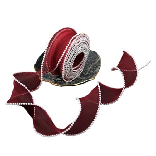 4 Stück (5 Yards/Rolle), 40 mm, Perlenrand, Wellenband, Spitze, Zubehör, Schleife, handgefertigt, dekorative Box, Hochzeit FüR Handwerk(Wine Red) von MWAHJU