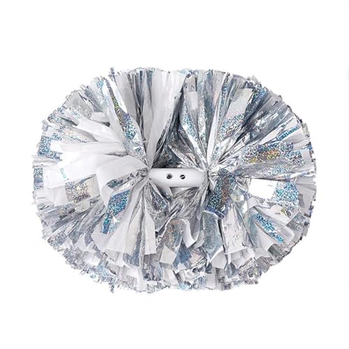 MWAHJU Cheerleader Pom Pom 1 Paar Cheerleader-Pompons for Wettbewerbe, Partys, Festivals, Clubs, Cheerleading-Pompons, Spiel, Tanz, funkelnder Blumenball, 31 cm Mit Schlagstockgriff(Silver) von MWAHJU