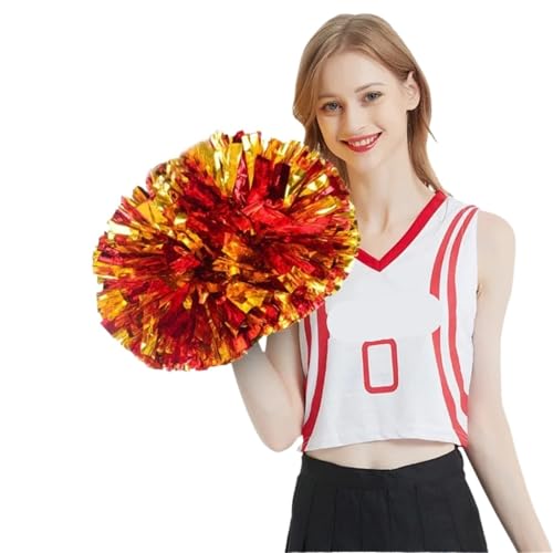 MWAHJU Cheerleader Pom Pom 10 Stücke Metallic PET Cheerleader Pom Ppom Mädchen Jubeln Tanz Dekorateur Cheerleading Pompon Pompoms Baton Hhandle farbecht Mit Schlagstockgriff(Color 2) von MWAHJU