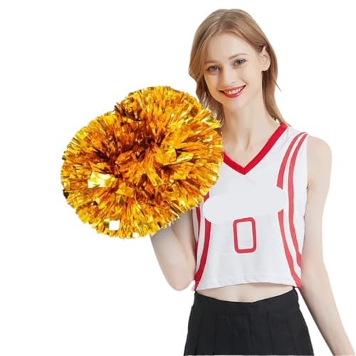 MWAHJU Cheerleader Pom Pom 10 Stücke Metallic PET Cheerleader Pom Ppom Mädchen Jubeln Tanz Dekorateur Cheerleading Pompon Pompoms Baton Hhandle farbecht Mit Schlagstockgriff(Color 5) von MWAHJU