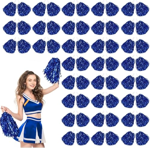 MWAHJU Cheerleader Pom Pom 60 Cheerleading-Pompons mit Kunststoffgriffen for Cheerleading-Teams, energische Sport- und Tanzmädchen Mit Schlagstockgriff(Blue) von MWAHJU
