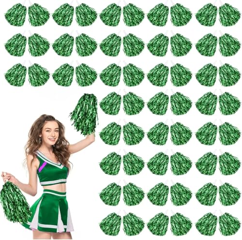 MWAHJU Cheerleader Pom Pom 60 Cheerleading-Pompons mit Kunststoffgriffen for Cheerleading-Teams, energische Sport- und Tanzmädchen Mit Schlagstockgriff(Green) von MWAHJU