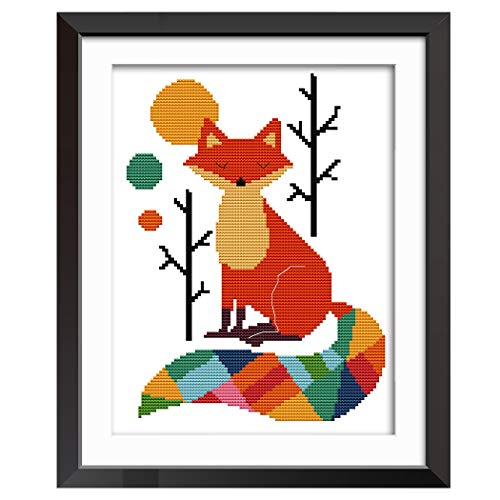 MWOOT DIY Stickgarnituren Kreuzstich-Set,11CT Bunter Fuchs Gestempelt Cross Stitch Kit,Handarbeit Stickerei Craft für Erwachsene Sticken (28x38cm) von MWOOT