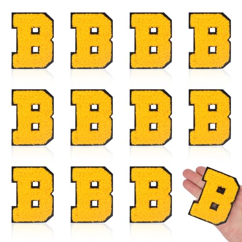MWOOT 12 Stück Aufbügelbare Buchstaben B Aufnäher, Gestickte Applikationen DIY Alphabet Aufnäher für Kleidung, Röcke, Hüte, Taschen, Jeans (Gelb) von MWOOT