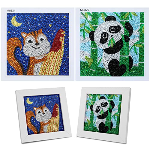 MWOOT 2 Pack 5D Diamant Malerei Kit für Kinder, DIY Voller Diamond Art Painting Stickerei Kreuzstich Arts Craft Bilder für Dekoration und Geschenk 15x15CM (Panda + Eichhörnchen) von MWOOT