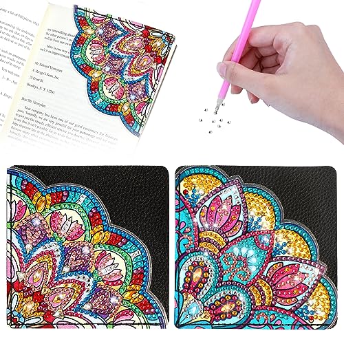 MWOOT 2 Stück DIY Mandala Diamant Malen Ecklesezeichen, Diamond Art Painting Corner Bookmark, 5D Dreieck Strass Malen Buchklammern Malen nach Zahlen für Anfänger, Buch Notizbuch Geschenke Dekoration von MWOOT