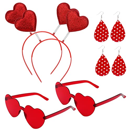 MWOOT 2 Sets Herz Sonnenbrille Haarreif Ohrringe für Valentinstag Braut JGA LGBTQ Pride Parades Deko Accessoires, Rot Herz Kostüm Zubehör für Geburtstag Hochzeit Junggesellinnenabschied Party von MWOOT