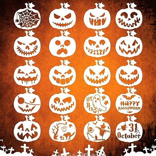 MWOOT 20 Stück Halloween Kürbis Schablonen Malen,Wiederverwendbare Painting Stencils für Malerei an der Wand,Schablonen Malen für Kürbis Schnitzen Malerei Handwerk Halloween Dekoration(15x15CM) von MWOOT