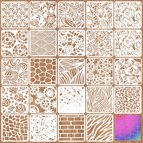 MWOOT 24 Stück Mixed Malschablonen, Geometrische Leoparden Blumenmuster Kunststoff Schablonen Vorlagen für Wand Boden Möbel Deko, Schablonen Textilgestaltung, DIY Scrapbooking Karten Handwerk(10x10cm) von MWOOT