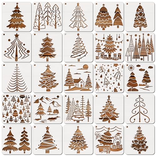 MWOOT 25 Stück Weihnachts Schablonen Stencils Set, Wiederverwendbares Malerei Vorlage Bemalen, DIY Xmas Schablone zum Malen an Wand, Geschenkkarte, Stoff, Partygeschenke Dekoration (10.2x10.2cm) von MWOOT