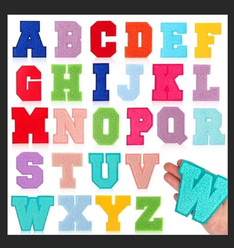 MWOOT 26PCS Chenille Aufbügelbare Buchstaben Aufnäher, Buchstaben A-Z Bestickte Applikations DIY Alphabet Patches für Kleidung, Röcke, Hüte, Taschen, Jeans von MWOOT