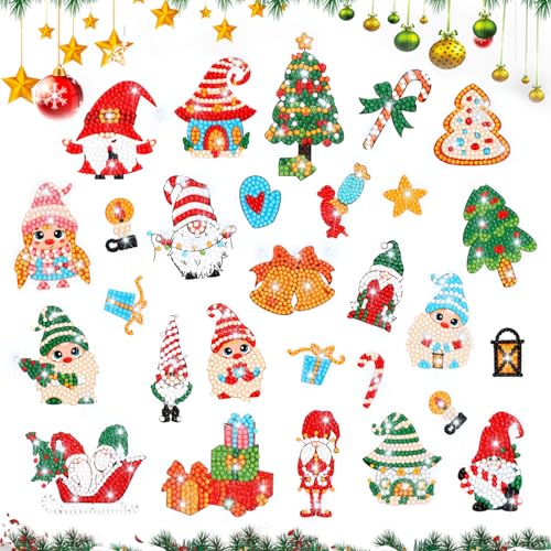 MWOOT 28 Stück Christmas Diamond Art Painting Aufkleber, Weihnachten Diamantmalerei Aufkleber Kits für Anfänger, Strassstein Diamant Aufkleber für Geschenke Painting Xmas Dekoration(4 Bögen) von MWOOT