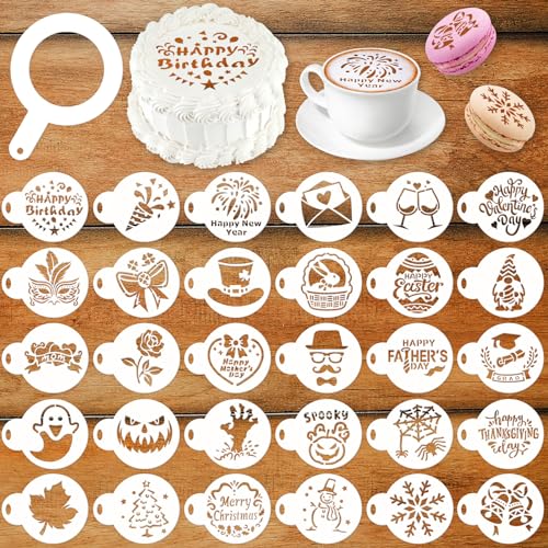 MWOOT 30 Stück Keksschablonen für Gemischte Ferien,Backvorlagen Cookie Stencils Latte Painting Stencils,Tortenschablone Kuchen Plätzchen Schablone für DIY Craft Decor,Torte Schablone Templates von MWOOT