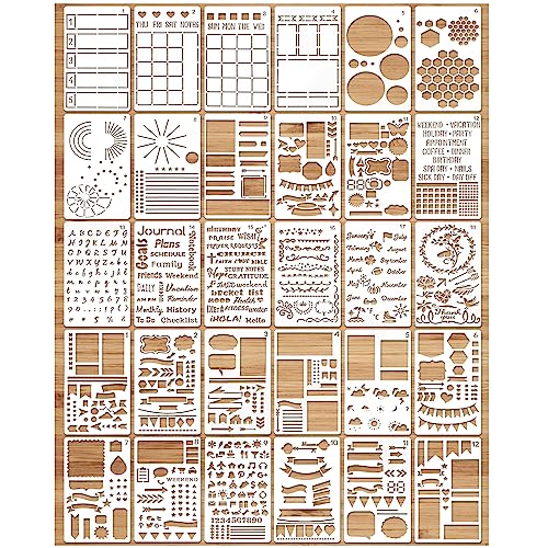 MWOOT 30 Stück Tagebuch Schablonen Journal Stencils Set, Wiederverwendbares Malerei Vorlage Bemalen Zubehör, DIY Schablone zum Malen an der Wand Scrapbooking Kinder Home Dekoration(17.8x10.2CM) von MWOOT