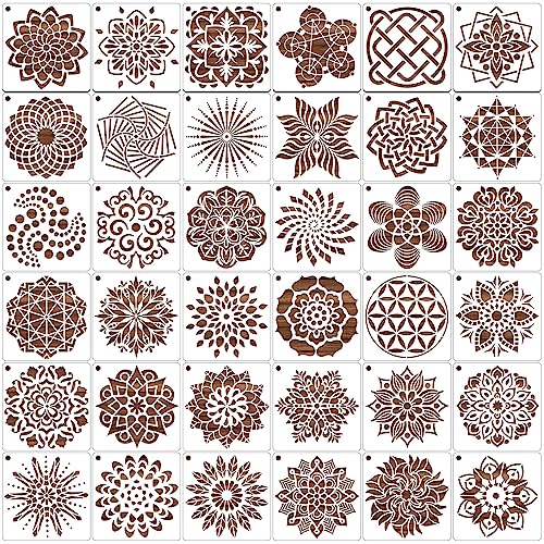 MWOOT 36 Stück Mandala Muster Schablone Painting Stencils,Wiederverwendbare DIY Dot Malerei Vorlage Stencil Kits,Mandala Skala Schablonen zum Malen auf Holz Leinwand Möbel Handwerk(13x13CM) von MWOOT