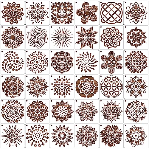 MWOOT 36 Stück Mandala Muster Schablone Painting Stencils,Wiederverwendbare DIY Dot Malerei Vorlage Stencil Kits,Mandala Skala Schablonen zum Malen auf Holz Leinwand Möbel Handwerk(13x13CM) von MWOOT