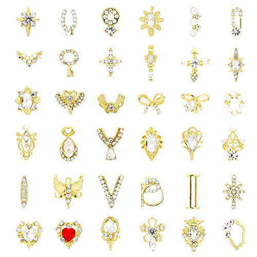 MWOOT 36 Stücke 3D Nagel Charms, Bling Strass Nagel Kunst Dekorations Kit, Herz Perle Metall Edelsteine Steine Kristall Gold Nagelstecker Zubehör für DIY Frauen Mädchen Maniküre Salon Nägel Dekoration MWOOT 36 Stücke 3D Nagel Charms, Bling Strass Nagel Kunst Dekorations Kit, Herz Perle Metall Edelsteine Steine Kristall Gold Nagelstecker Zubehör für DIY Frauen Mädchen Maniküre Salon Nägel Dekoration von MWOOT