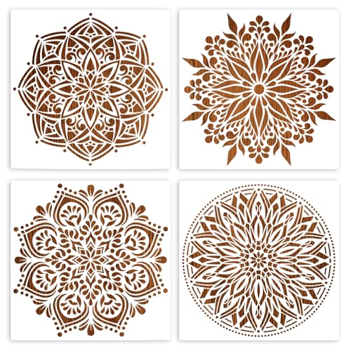 MWOOT 4 Pieces Mandala Malerei Schablone Groß, Wiederverwendbar Painting Stencil, Vintage Schablonen Zum Malen Graffiti Wandgestaltung Fliesen Fenster Steine Schablonen Erwachsene Ornamente Für Möbel von MWOOT