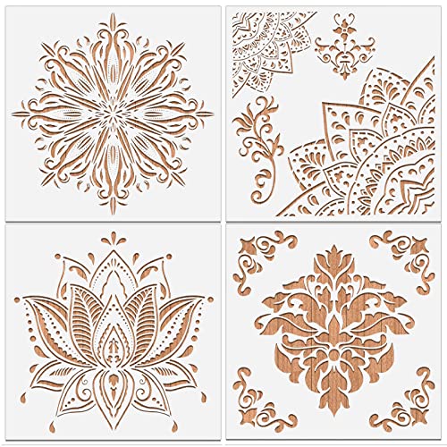 MWOOT 4 Stück Groß Mandala Painting Stencil Malerei Schablone,Wiederverwendbare DIY Malerei Vorlage Stencil Kit,Mandala Blume Schablonen Wandgestaltung Zubehör für Leinwand Möbel Handwerk(30x30CM) von MWOOT