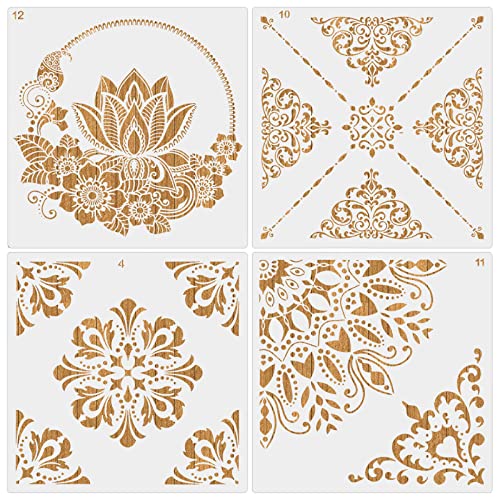 MWOOT 4 Stück Groß Mandala Schablonen Stencils Set, Wiederverwendbares Malerei Vorlage Bemalen Zubehör, DIY Blume Schablone zum Malen an der Wand Fliesen Segeltuch Boden Tagebuch Dekoration (30x30CM) von MWOOT