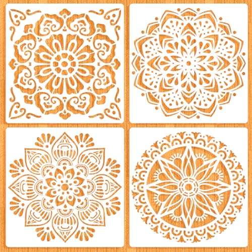 MWOOT 4 Stück Große Mandala Schablonen, Wiederverwendbare DIY Malerei Vorlagen, Stencil Kits für Kacheln, Leinwand, Möbel und Handwerksprojekte (30x30 cm) von MWOOT