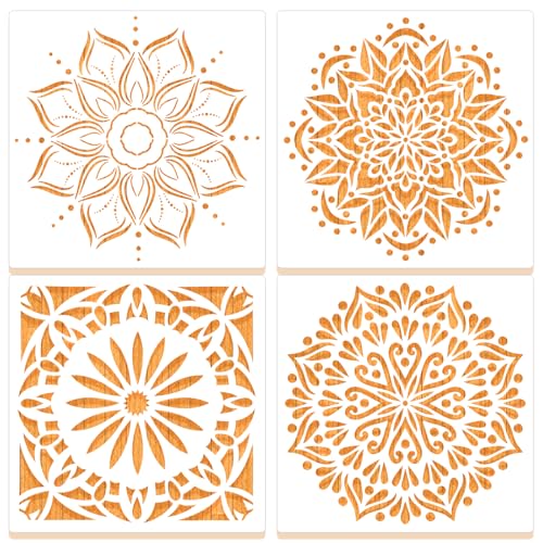 MWOOT 4 Stück Mandala Schablonen, Wiederverwendbare DIY Malerei Vorlagen, Mandala Stencils, Schablonen Sets für Fliesen, Leinwand, Möbel und Bastelprojekte (20x20 cm) von MWOOT