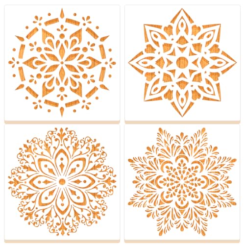 MWOOT 4 Stück Mandala Schablonen, Wiederverwendbare DIY Malerei Vorlagen, Stencil Kits für Kacheln, Leinwand, Möbel und Handwerksprojekte (20x20 cm) von MWOOT