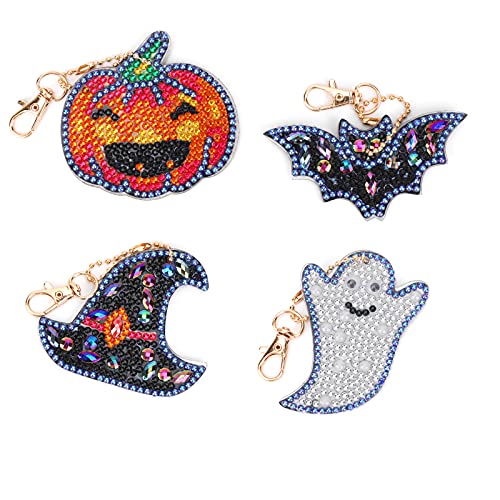 MWOOT 4 Stücke DIY Halloween Diamant Malerei Schlüsselbund,Kürbis 5D Diamond Art Painting Keychain für Tasche Geldbörse Handtasch Anhänger von MWOOT