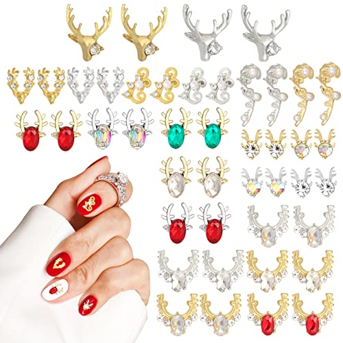 MWOOT 44 Stück Elch Nail Charms 3D,Elk Schillernde Metall Nail Rhinestones Kristalle Nagel Pendant,Geweih Weihnachten Nagel Edelsteine für DIY Maniküre Nagelkunst Salon Dekoration(Gold und Silber) von MWOOT