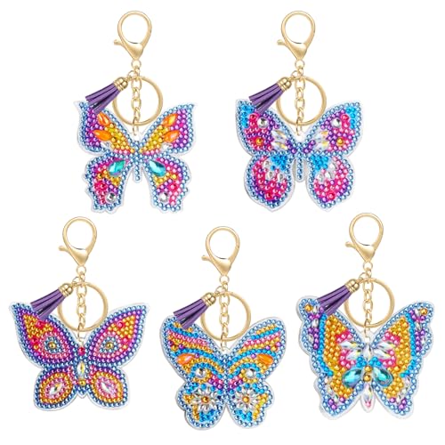 MWOOT 5 Stück Diamond Art Painting Anhänger Schmetterling, 5D DIY Diamond Malerei Kunst Schlüsselanhänger mit Quasten, Doppelseitige Strass Mosaik Diamant Handwerk für Rucksack Handtaschen Deko MWOOT 5 Stück Diamond Art Painting Anhänger Schmetterling, 5D DIY Diamond Malerei Kunst Schlüsselanhänger mit Quasten, Doppelseitige Strass Mosaik Diamant Handwerk für Rucksack Handtaschen Deko von MWOOT