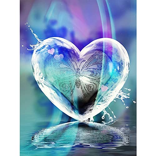 MWOOT 5D Kristall Herz Schmetterling Diamant Kunst Malerei Kit, Crystal Heart Butterfly Diamond Art Painting Herz Set, Strass Stickerei Kreuzstich Von Nummer für DIY Zuhause Wand Dekoration, 30x40CM von MWOOT