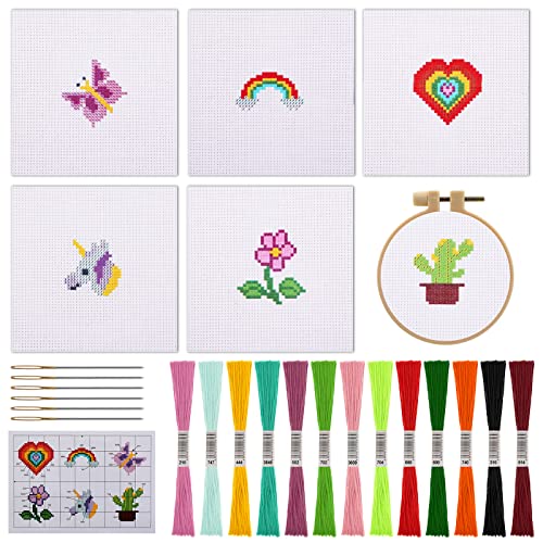 MWOOT 6 Packung Stickerei Kreuzstich Set,DIY Handmade Embroidery Cross Stitch Starter Kit,Handarbeiten Vorgedruckter Starter-Kit für Anfänger und Kinder von MWOOT